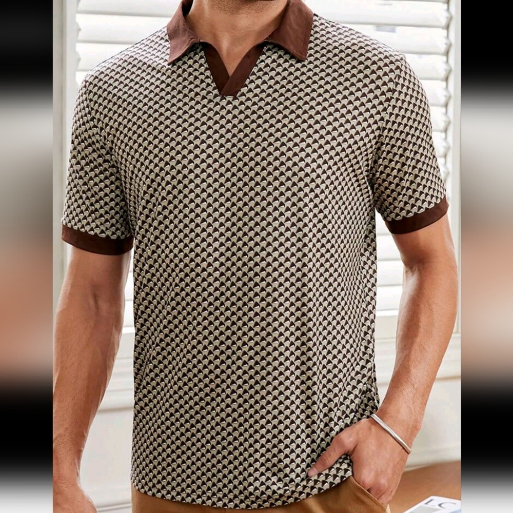 Manfinity Home Men Allover Print Contest Collar Polo Shirt Medium